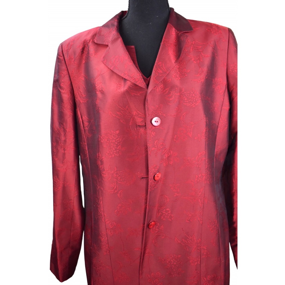 Kate Hill Red Blazer W/ Floral Pattern- Sz 16